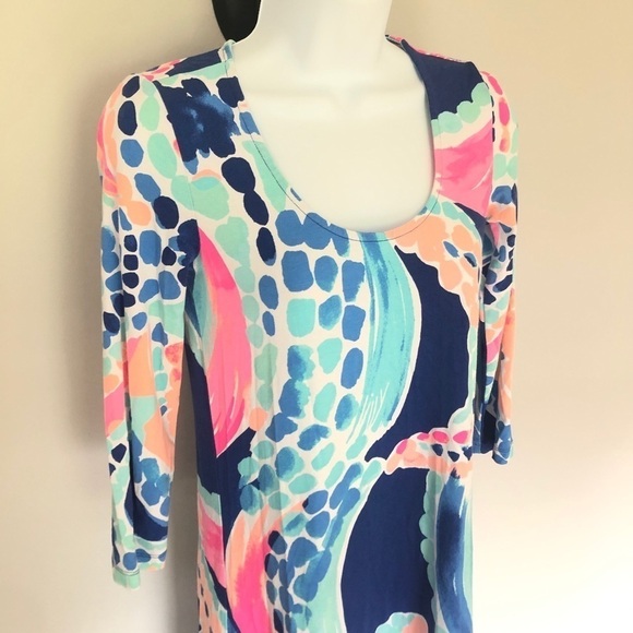 Lilly Pulitzer Ariana pink and blue seashell Asymmetric dress size XS - Picture 4 of 7